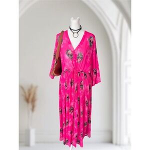 Torrid Sheer Floral Skull V-Neck Chiffon Midi Dress Size 0 Large